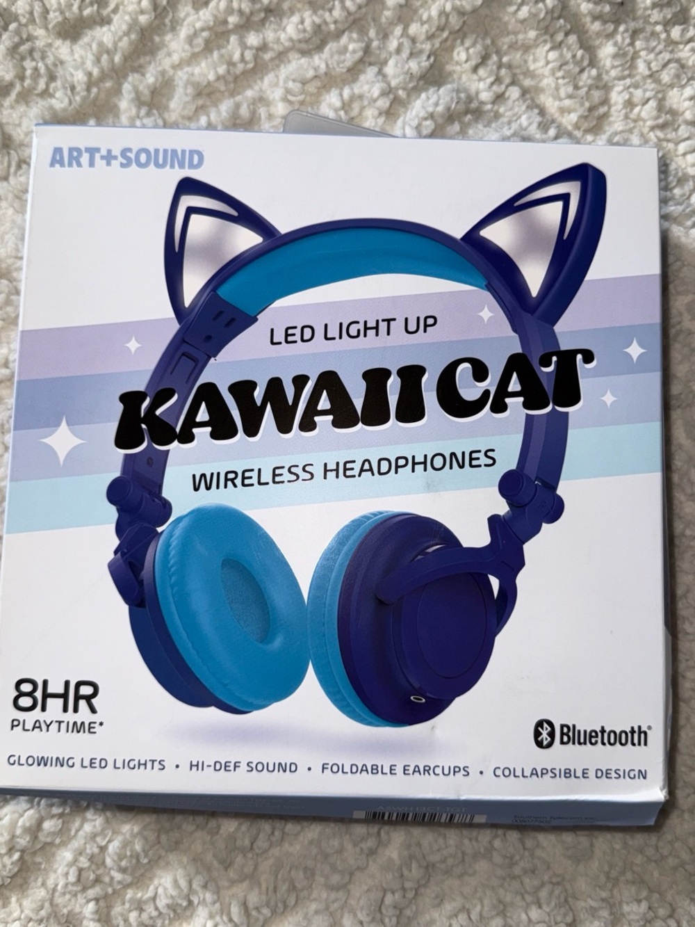 Kawaii Cat LED Light Up Wireless Headphones - Blue